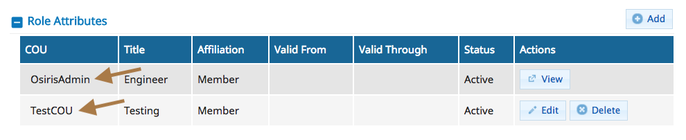 COmanage role attributes