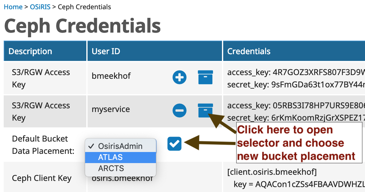 COmanage bucket default placement example